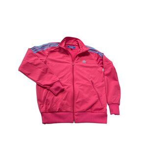 Adidas Womens Pink Track Jacket With Blue Stripes Size L SKU 9274